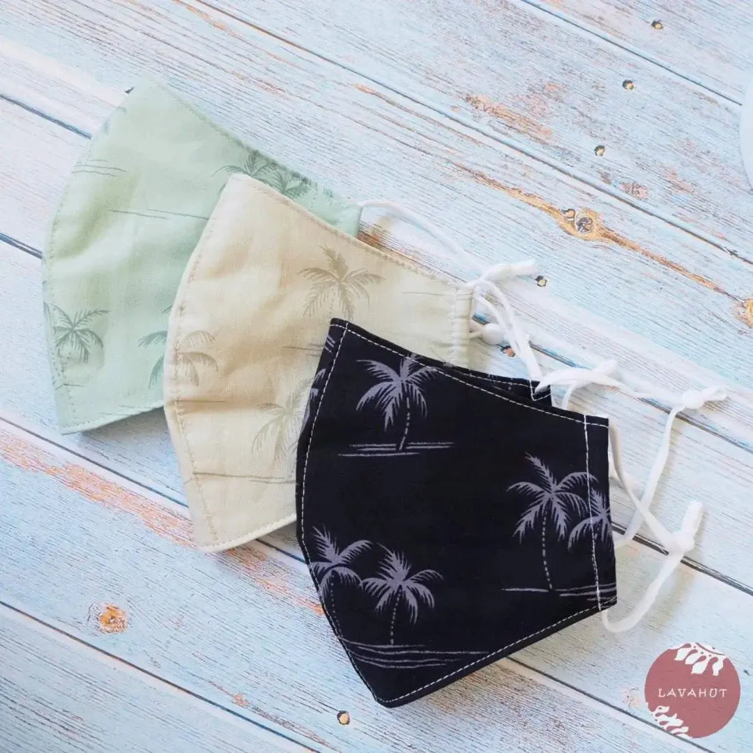 Adjustable Tropical Face Mask • Khaki Breezy Palms - Made in Hawaii