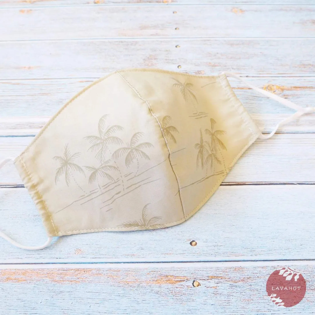 Adjustable Tropical Face Mask ?? Khaki Breezy Palms - Made in Hawaii