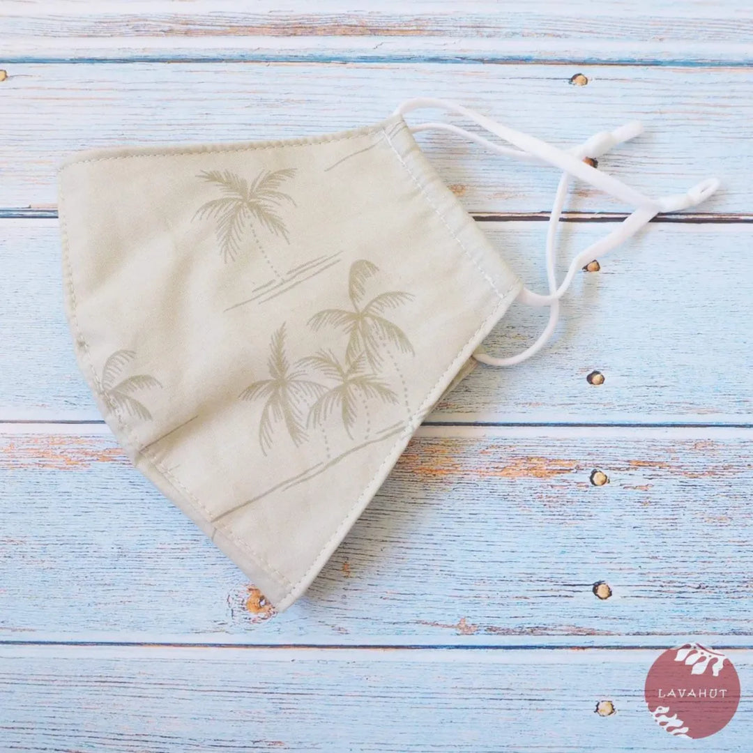 Adjustable Tropical Face Mask ?? Khaki Breezy Palms - Made in Hawaii