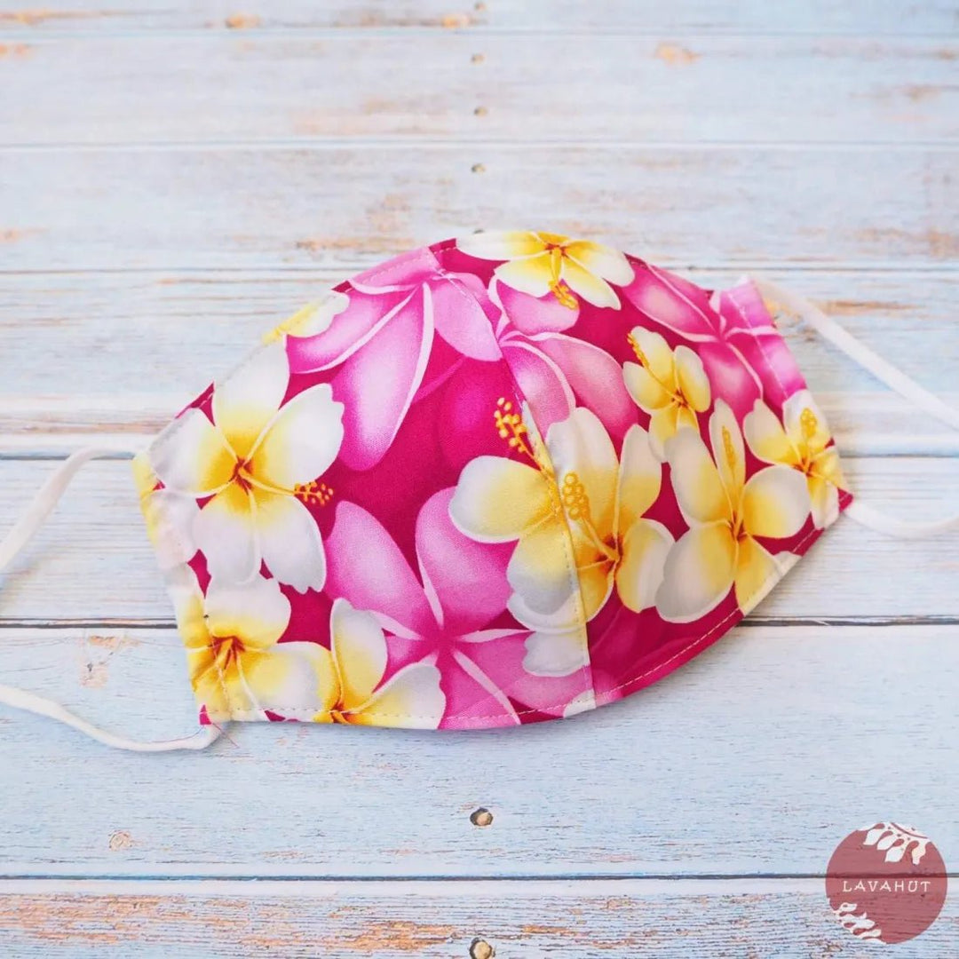 Adjustable Tropical Face Mask • Magenta Dancing Plumeria – Authentic Hawaiian Face Mask by Lavahut