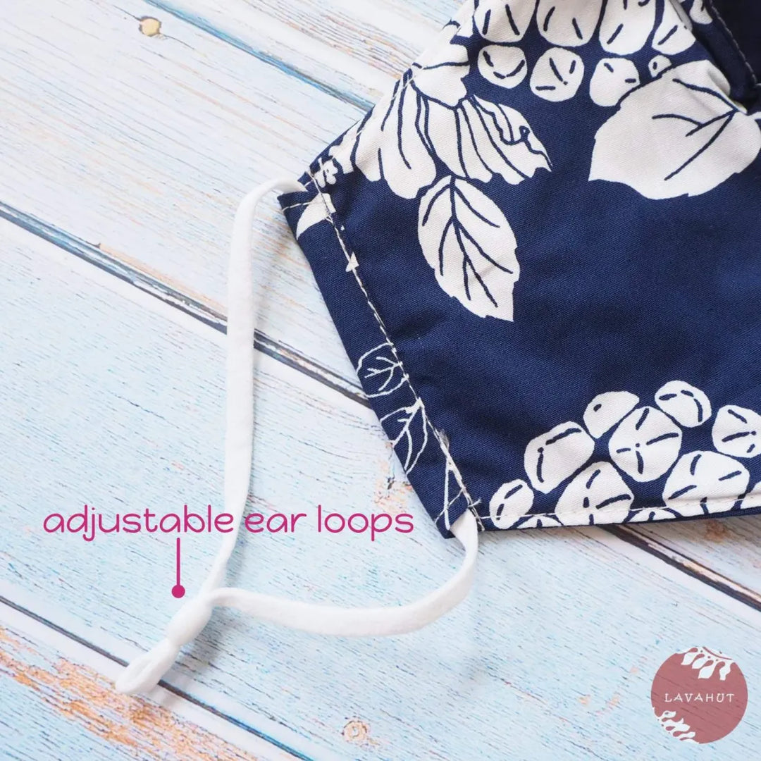 Adjustable Tropical Face Mask ?? Navy Blue Koloa - Made in Hawaii