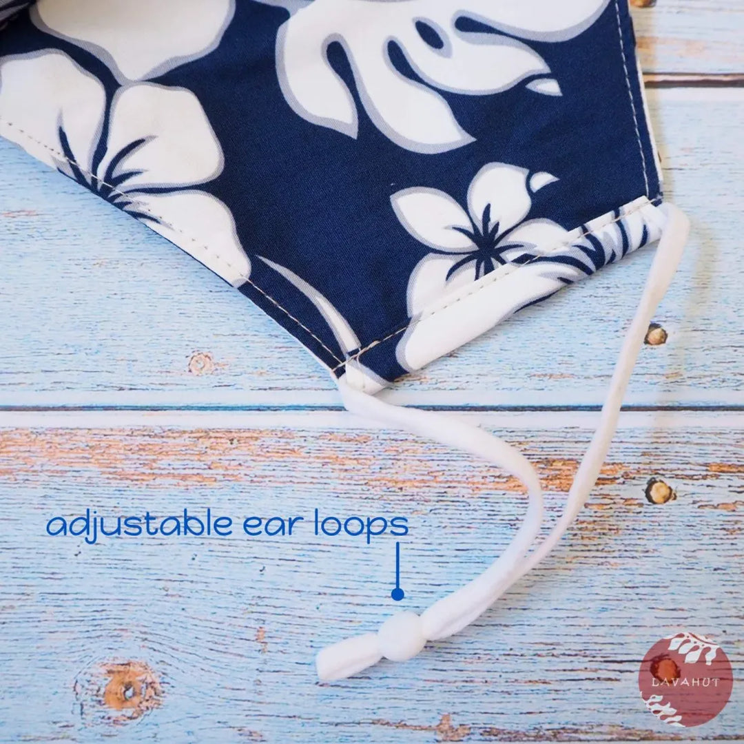 Adjustable Tropical Face Mask ?? Navy Blue Lauae Fern - Made in Hawaii