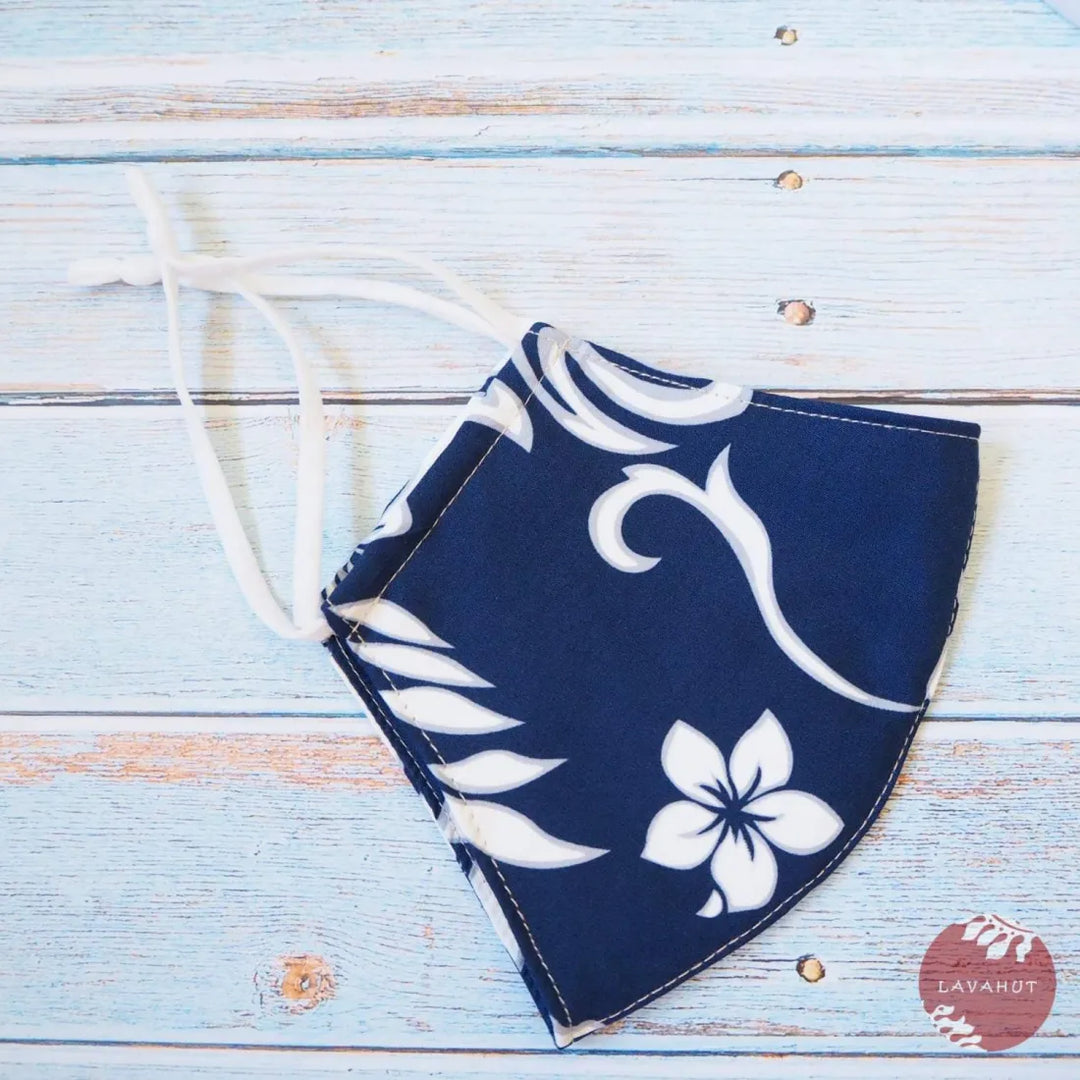 Adjustable Tropical Face Mask ?? Navy Blue Lauae Fern - Made in Hawaii