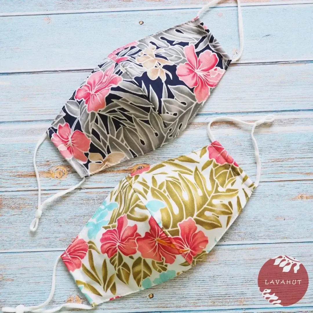 Adjustable Tropical Face Mask • Navy Blue Royal Hibiscus - Made in Hawaii