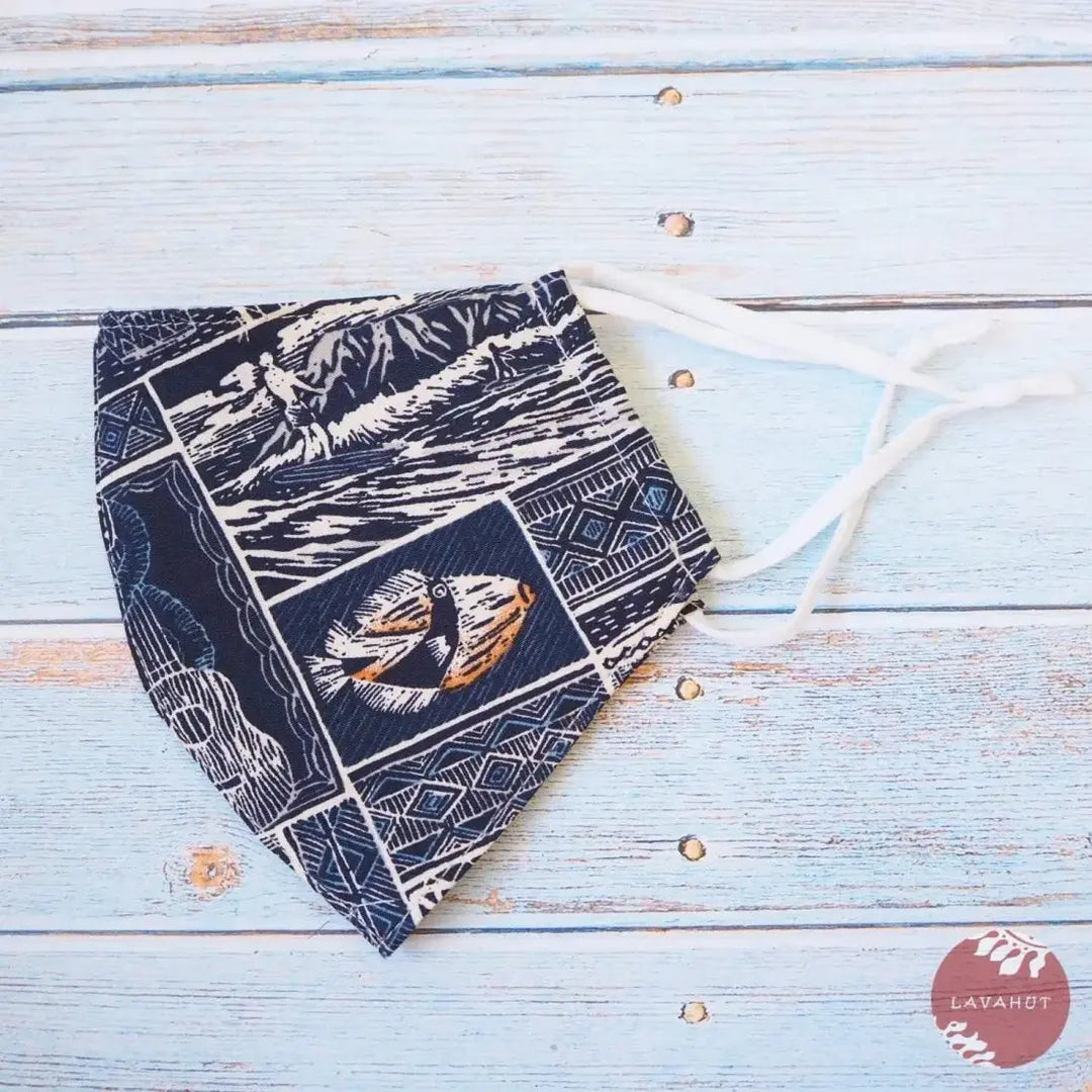 Adjustable Tropical Face Mask • Navy Blue Vintage - Made in Hawaii
