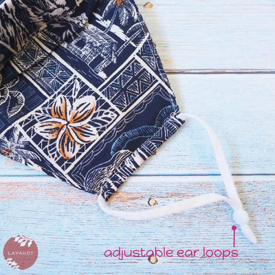 Adjustable Tropical Face Mask • Navy Blue Vintage - Made In Hawaii