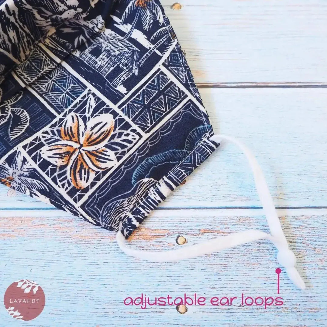 Adjustable Tropical Face Mask • Navy Blue Vintage - Made in Hawaii