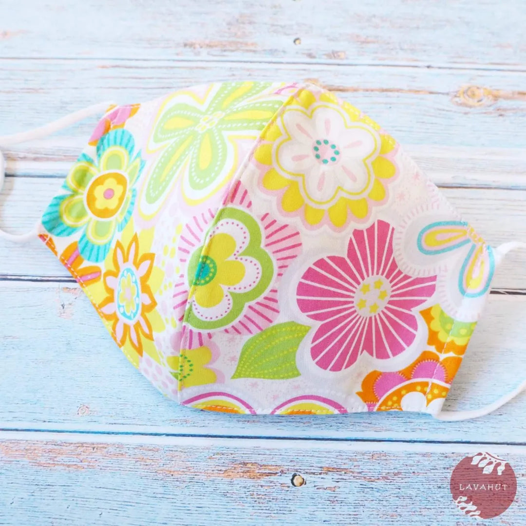 Adjustable Tropical Face Mask ?? Pink Daisy Pop - Made in Hawaii