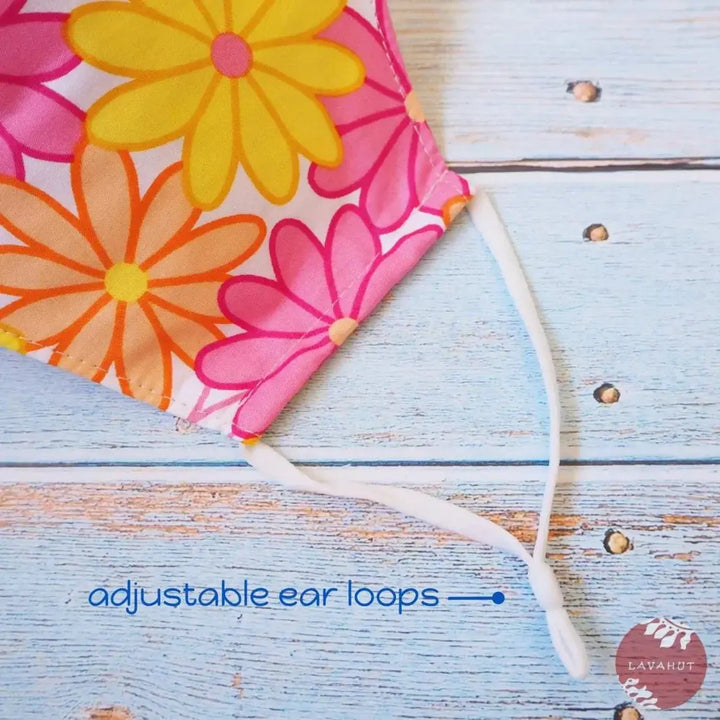 Adjustable Tropical Face Mask • Pink Groovy 70’s - Made in Hawaii