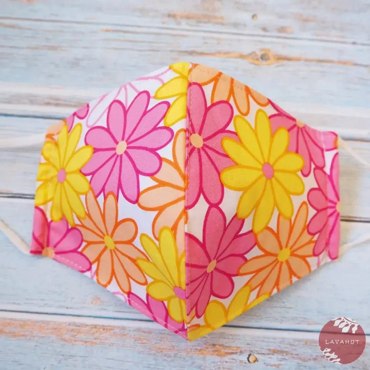 Adjustable Tropical Face Mask • Pink Groovy 70’s - Made in Hawaii