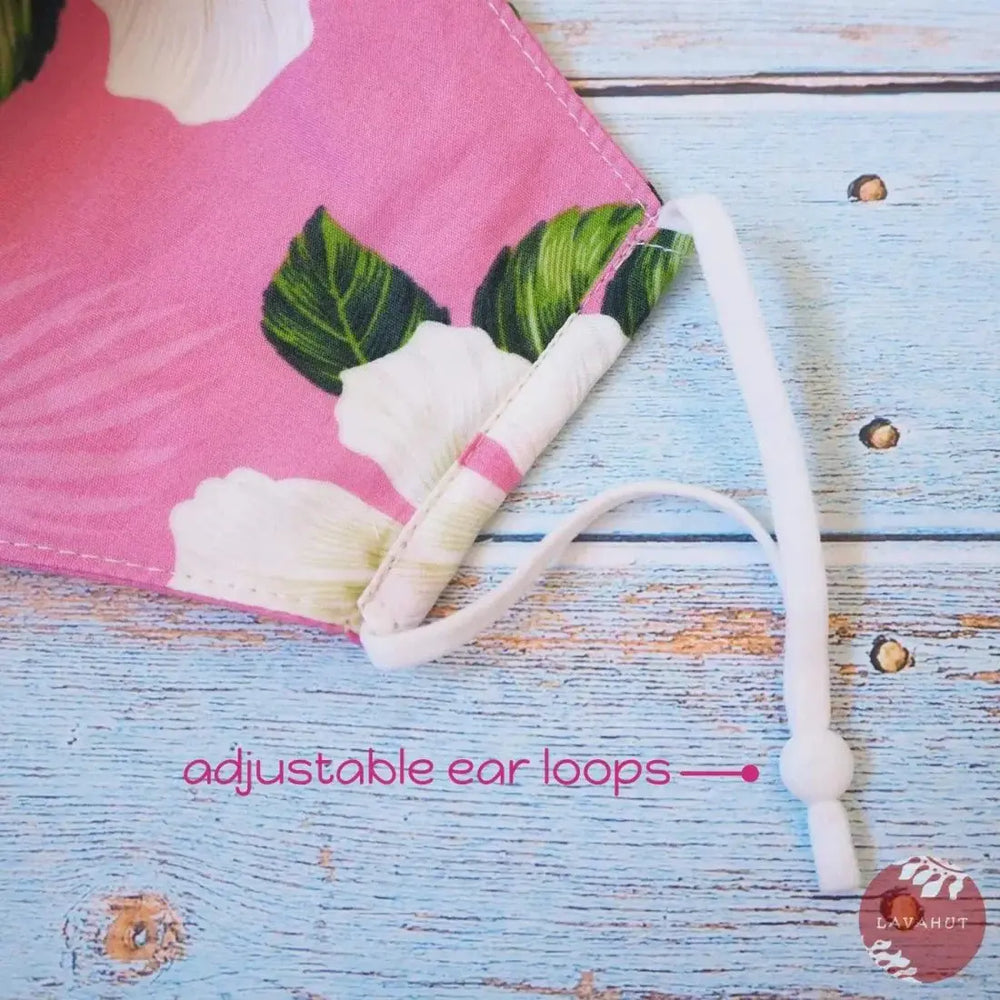 Adjustable Tropical Face Mask • Pink Hibiscus Dance - Made in Hawaii