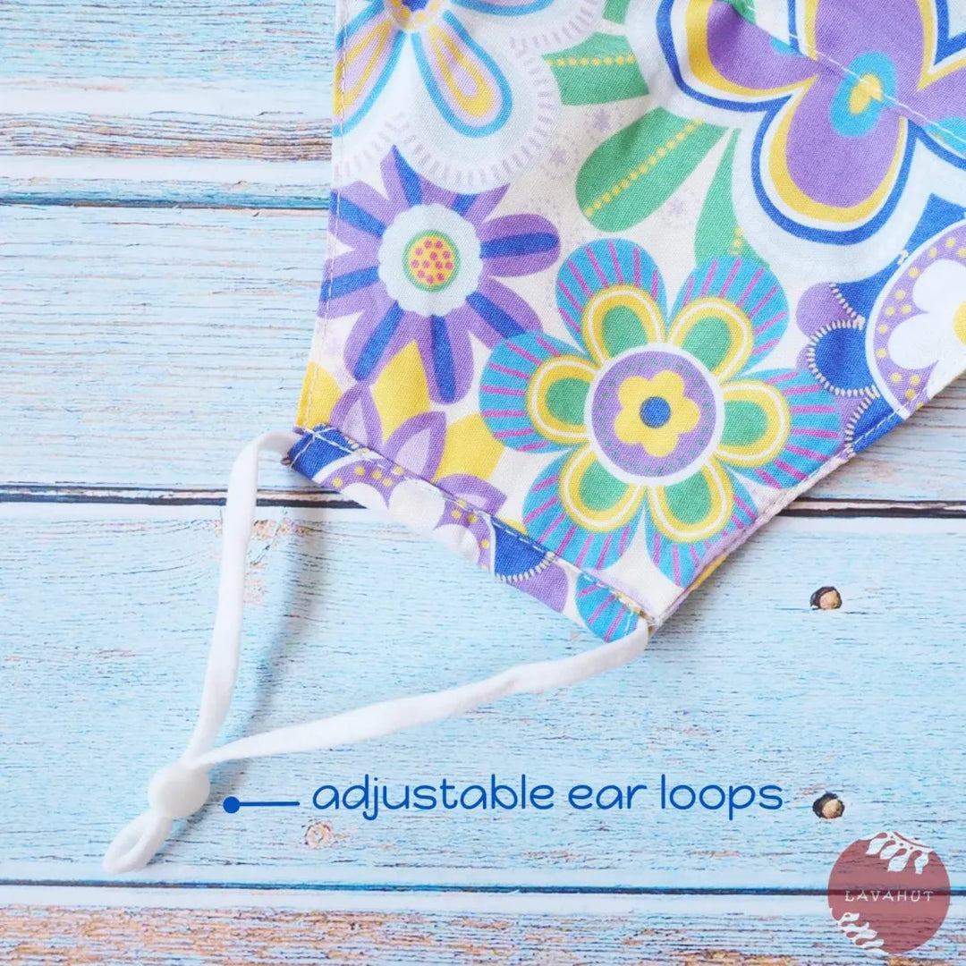 Adjustable Tropical Face Mask • Purple Daisy Pop - Made in Hawaii