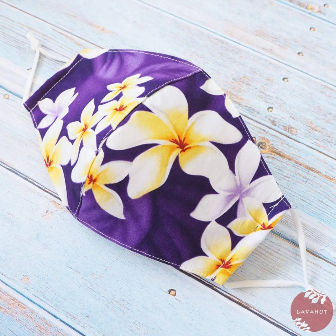 Adjustable Tropical Face Mask • Purple Dancing Plumeria – Authentic Hawaiian Face Mask by Lavahut