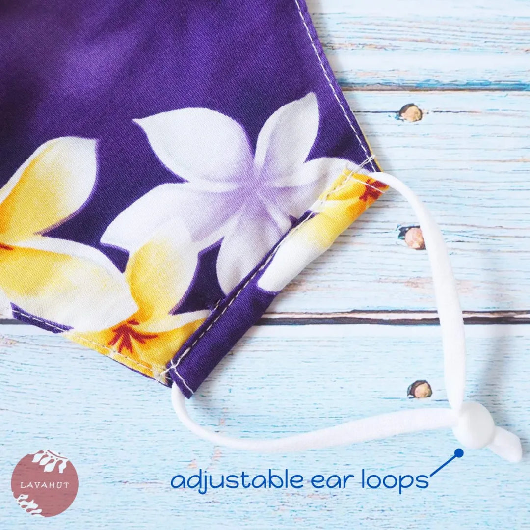 Adjustable Tropical Face Mask ?? Purple Dancing Plumeria - Made in Hawaii