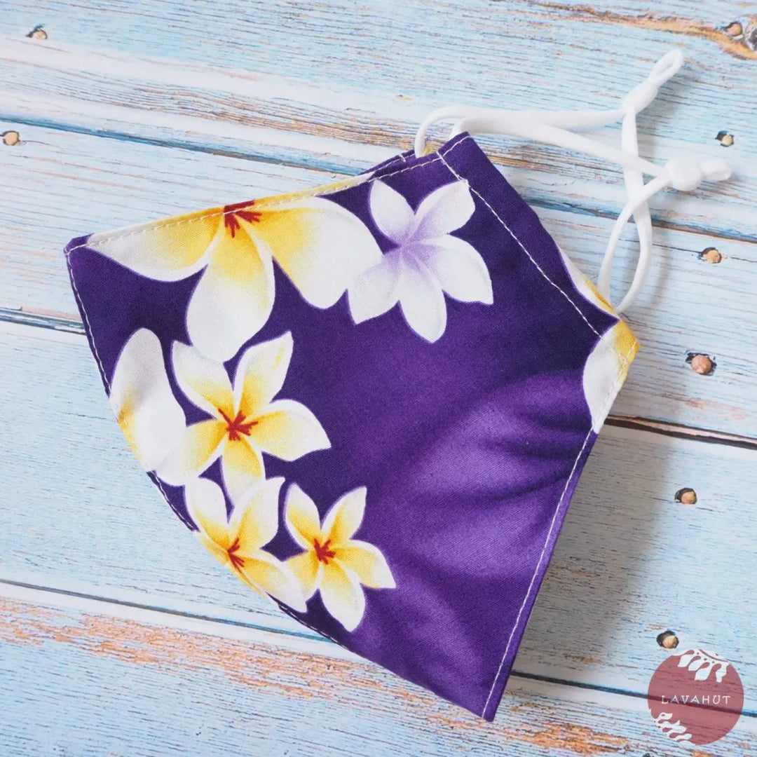 Adjustable Tropical Face Mask ?? Purple Dancing Plumeria - Made in Hawaii