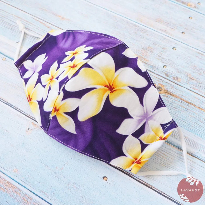 Adjustable Tropical Face Mask ?? Purple Dancing Plumeria - Made in Hawaii