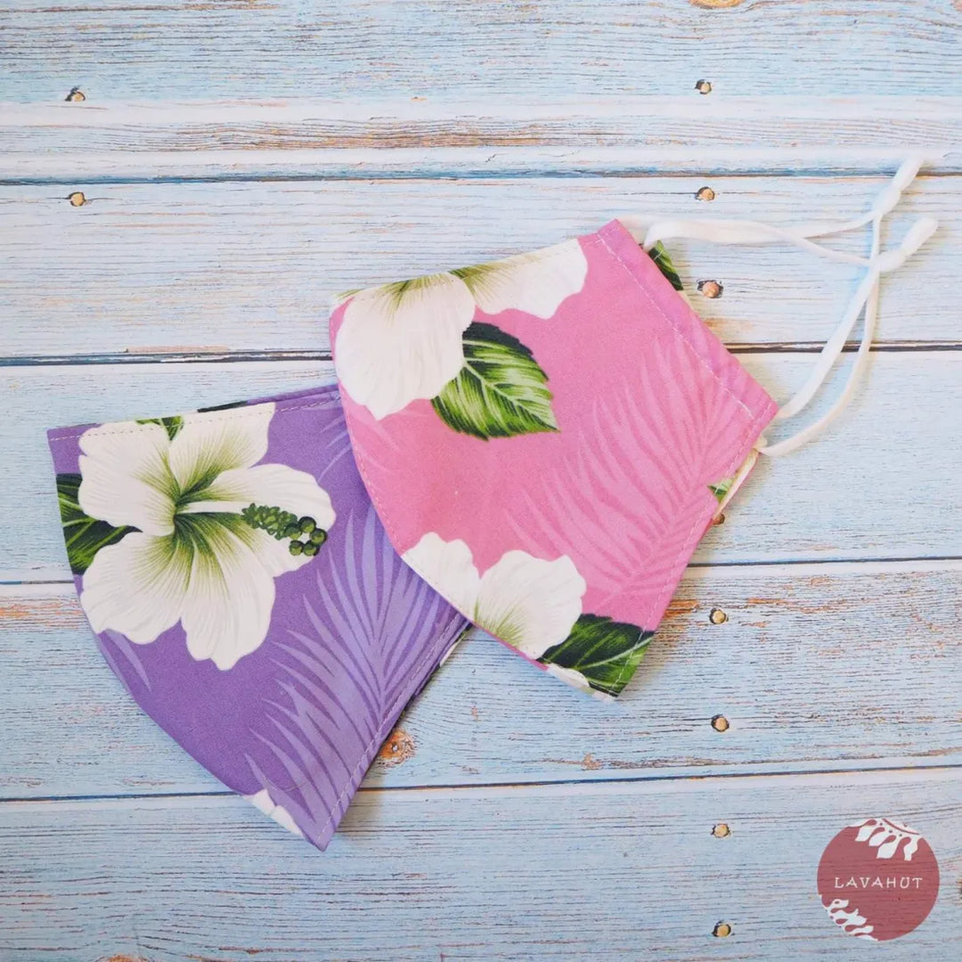 Adjustable Tropical Face Mask ?? Purple Hibiscus Dance - Made in Hawaii