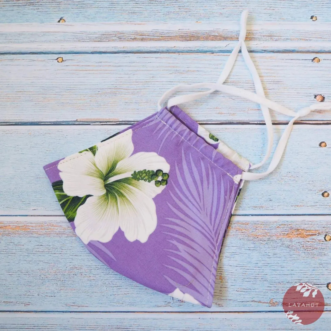 Adjustable Tropical Face Mask ?? Purple Hibiscus Dance - Made in Hawaii