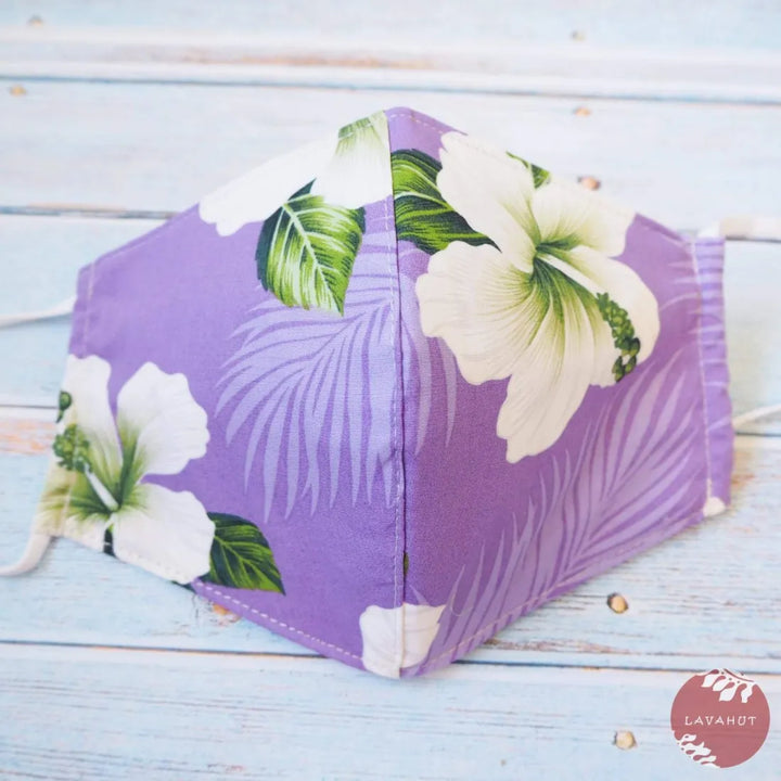 Adjustable Tropical Face Mask ?? Purple Hibiscus Dance - Made in Hawaii