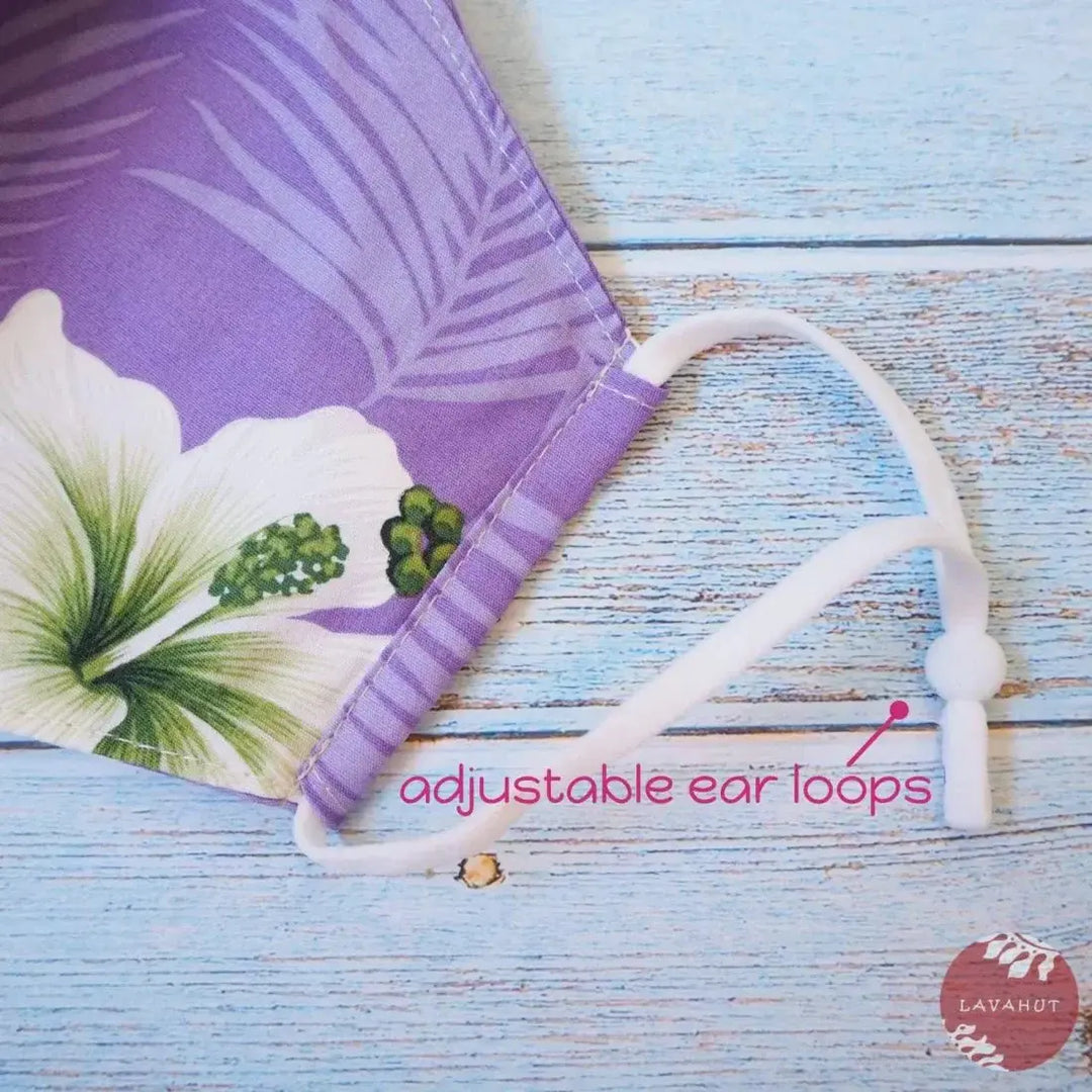 Adjustable Tropical Face Mask • Purple Hibiscus Dance - Made in Hawaii