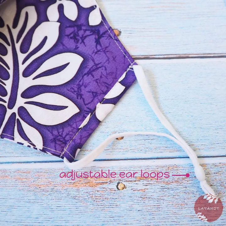 Adjustable Tropical Face Mask ?? Purple Lauae Fern - Made in Hawaii