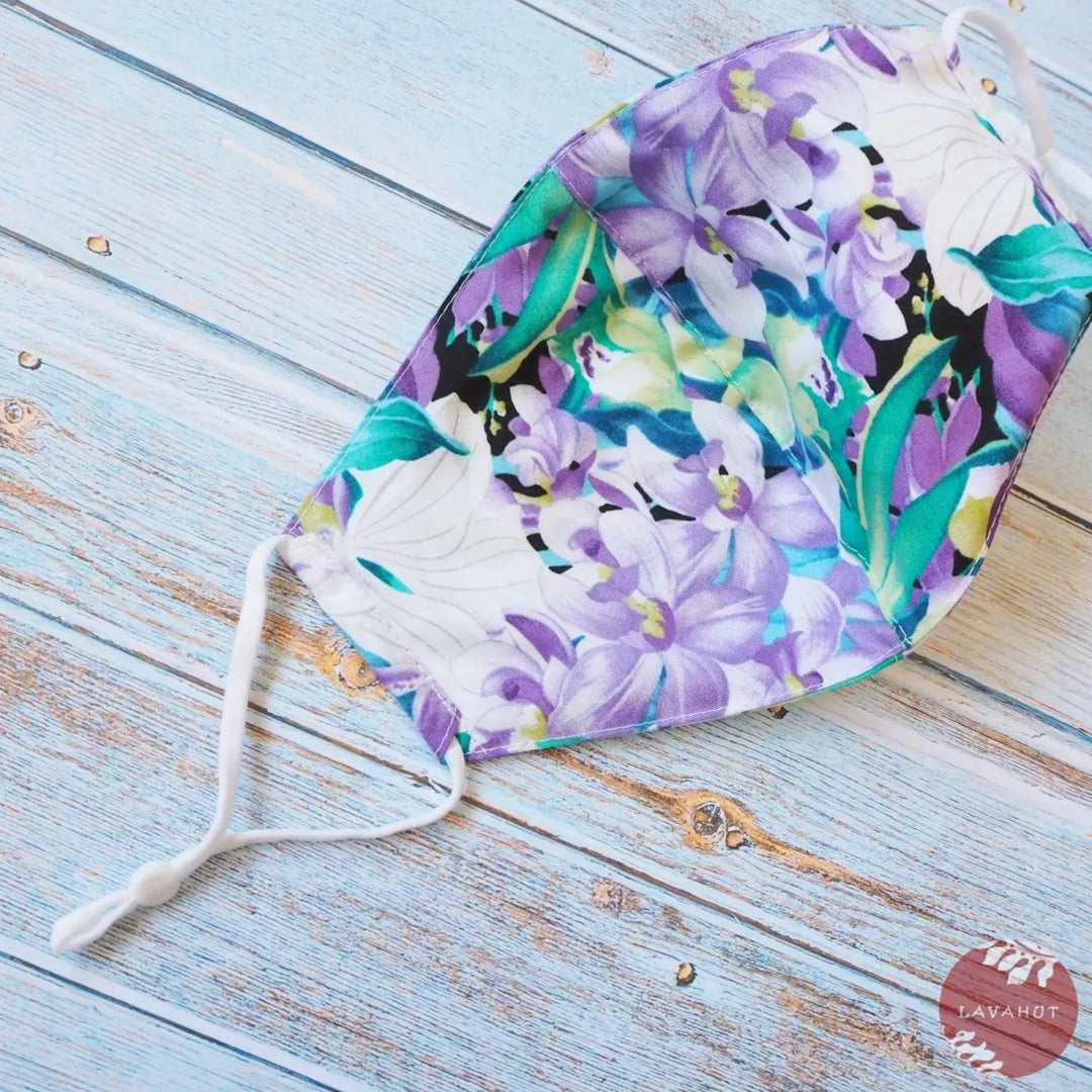 Adjustable Tropical Face Mask ?? Purple Orchid Garden - Made in Hawaii