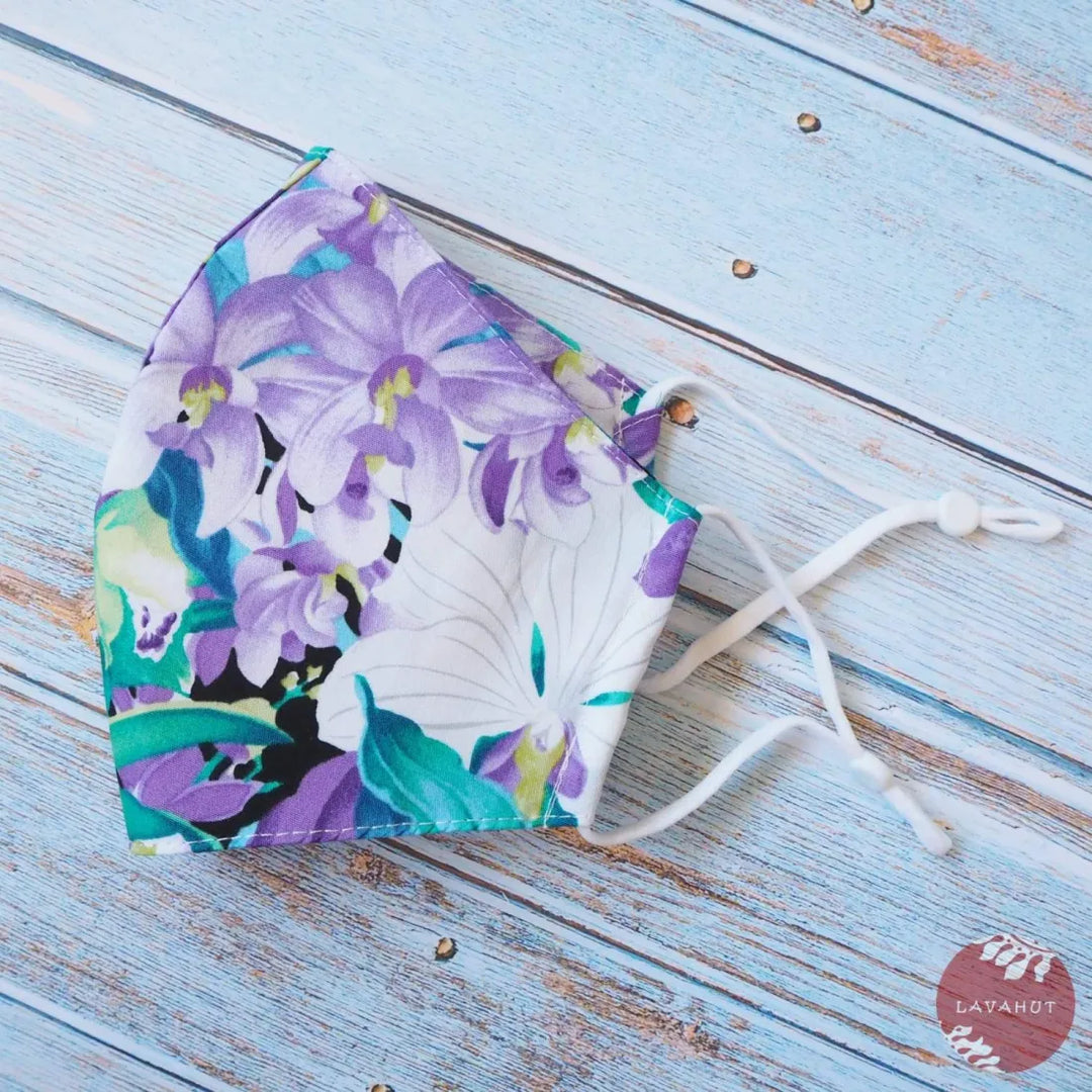 Adjustable Tropical Face Mask ?? Purple Orchid Garden - Made in Hawaii