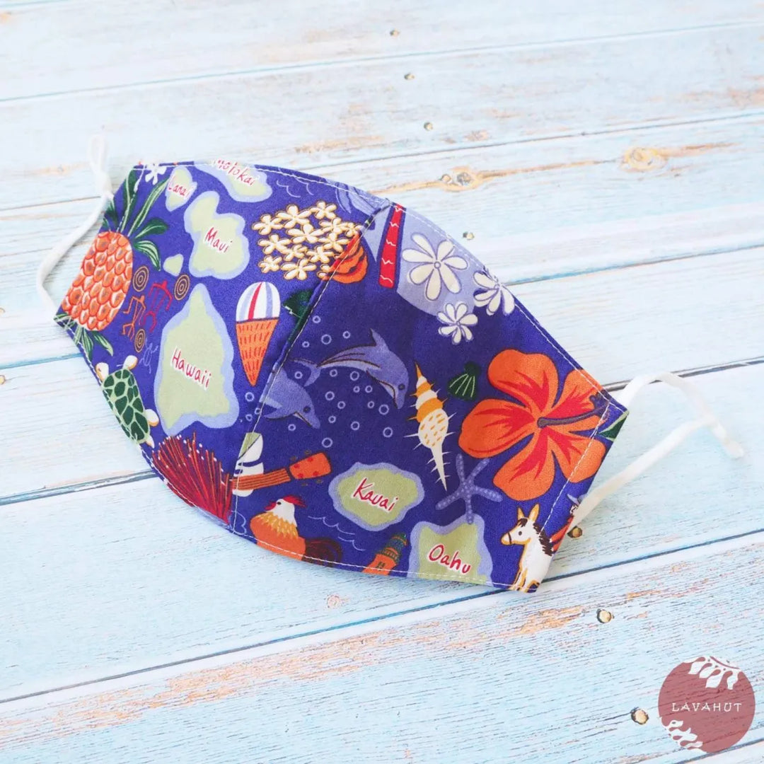 Adjustable Tropical Face Mask • Purple Plantation Days - Made in Hawaii