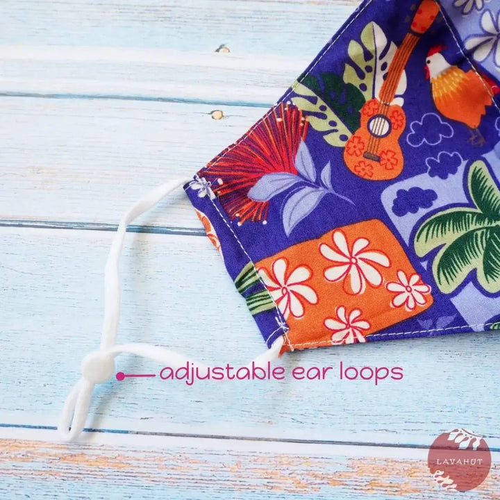 Adjustable Tropical Face Mask • Purple Plantation Days - Made in Hawaii