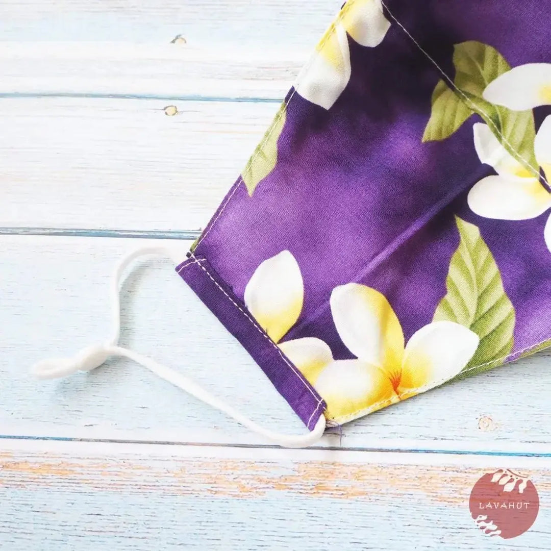 Adjustable Tropical Face Mask • Purple Plumeria Fun - Made in Hawaii