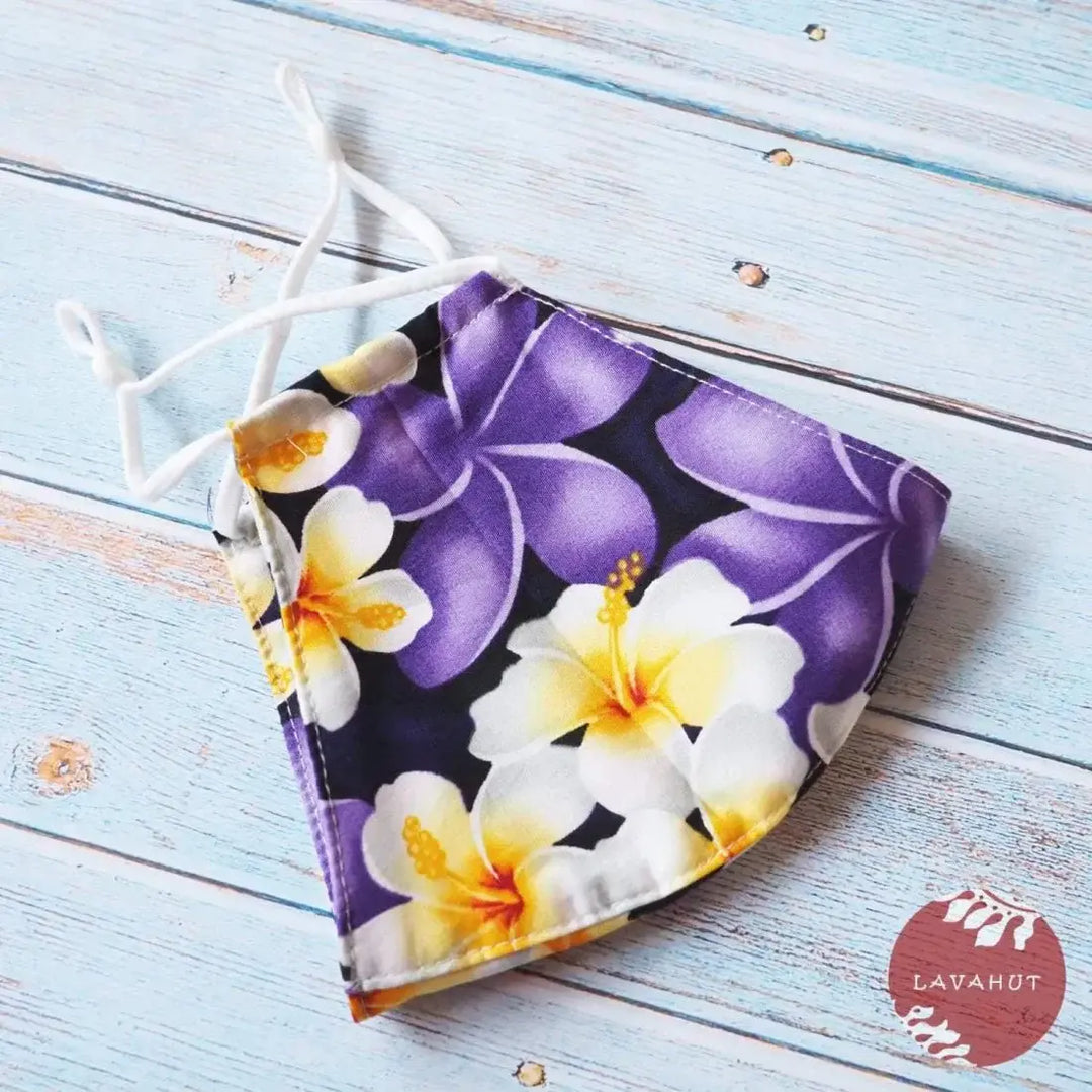 Adjustable Tropical Face Mask • Purple Sunny Hibiscus - Made in Hawaii