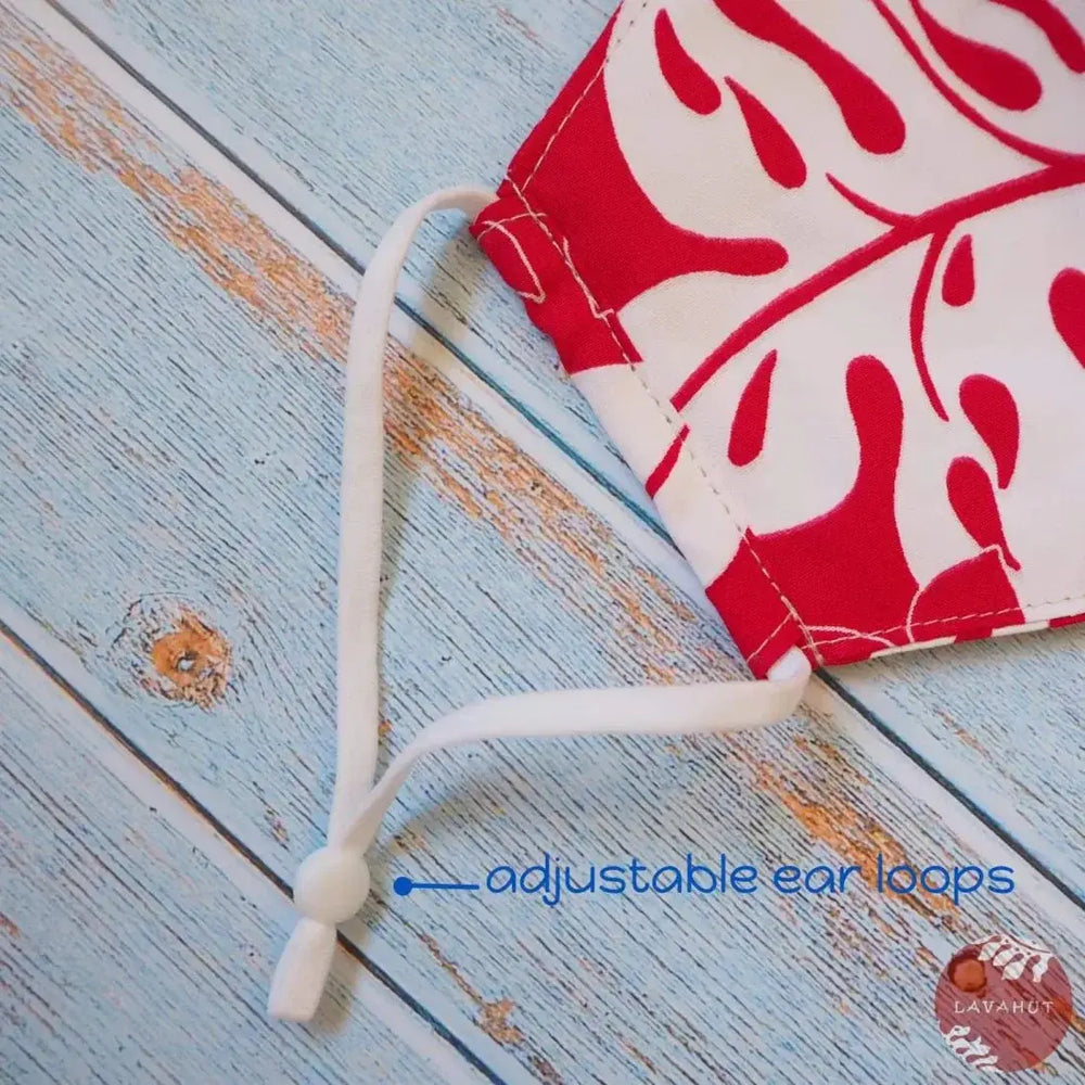 Adjustable Tropical Face Mask • Red Hibiscus Etch - Made in Hawaii