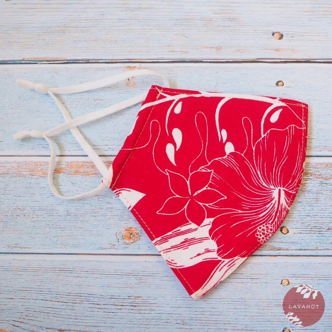 Adjustable Tropical Face Mask ?? Red Hibiscus Etch - Made in Hawaii