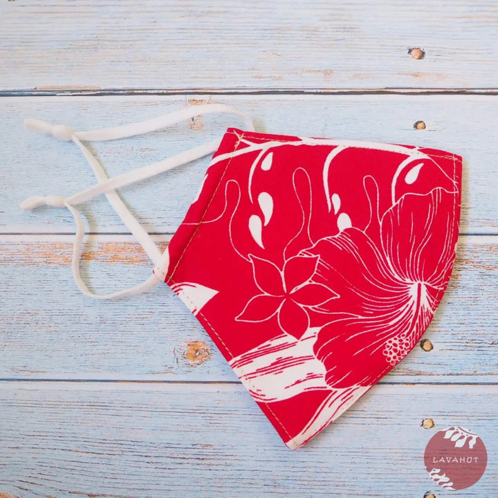 Adjustable Tropical Face Mask ?? Red Hibiscus Etch - Made in Hawaii