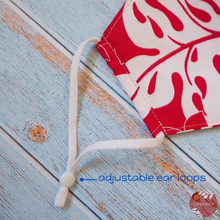 Adjustable Tropical Face Mask ?? Red Hibiscus Etch - Made in Hawaii