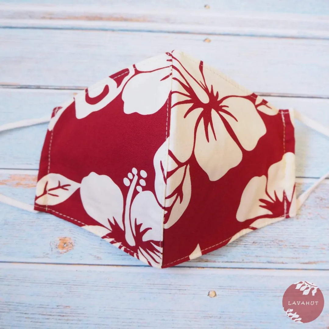 Adjustable Tropical Face Mask • Red Hibiscus Fiesta - Made in Hawaii