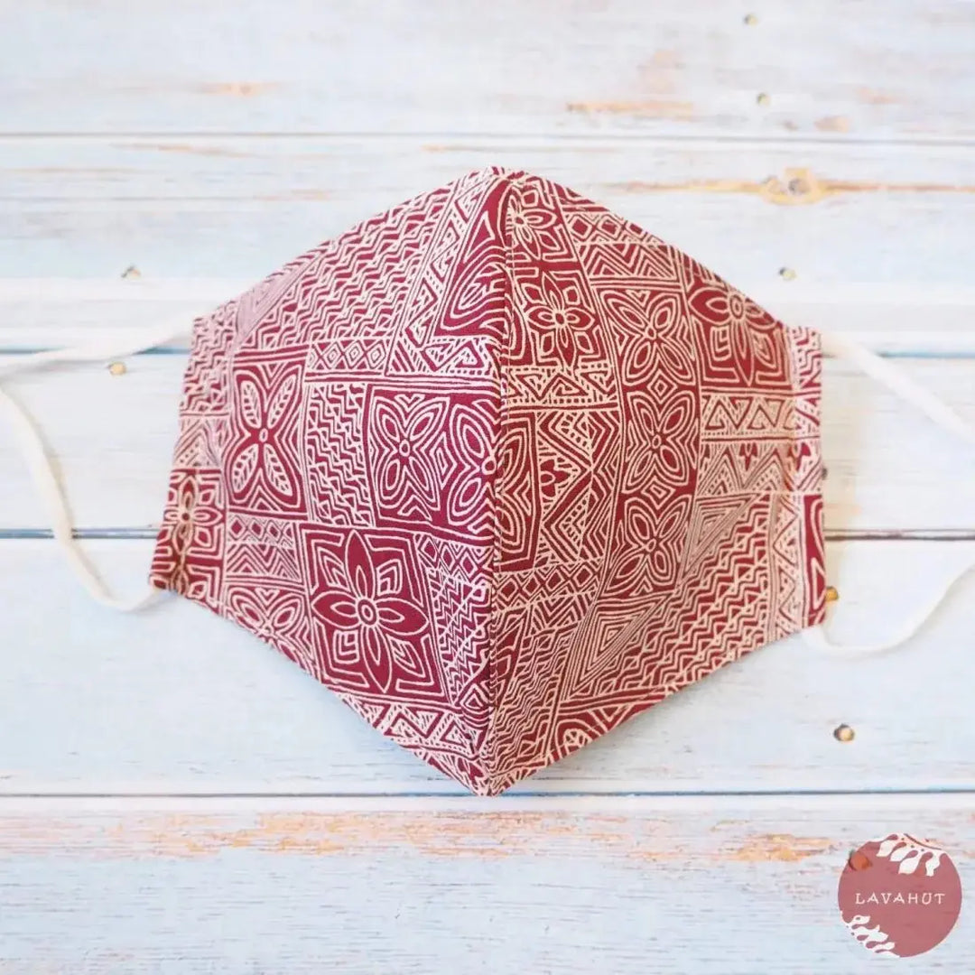 Adjustable Tropical Face Mask • Red Kapa Blocks - Made in Hawaii