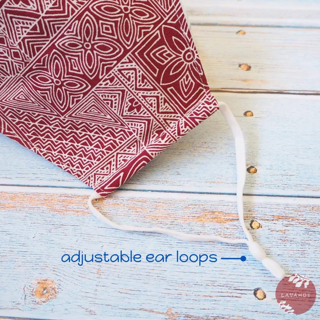 Adjustable Tropical Face Mask ?? Red Kapa Blocks - Made in Hawaii