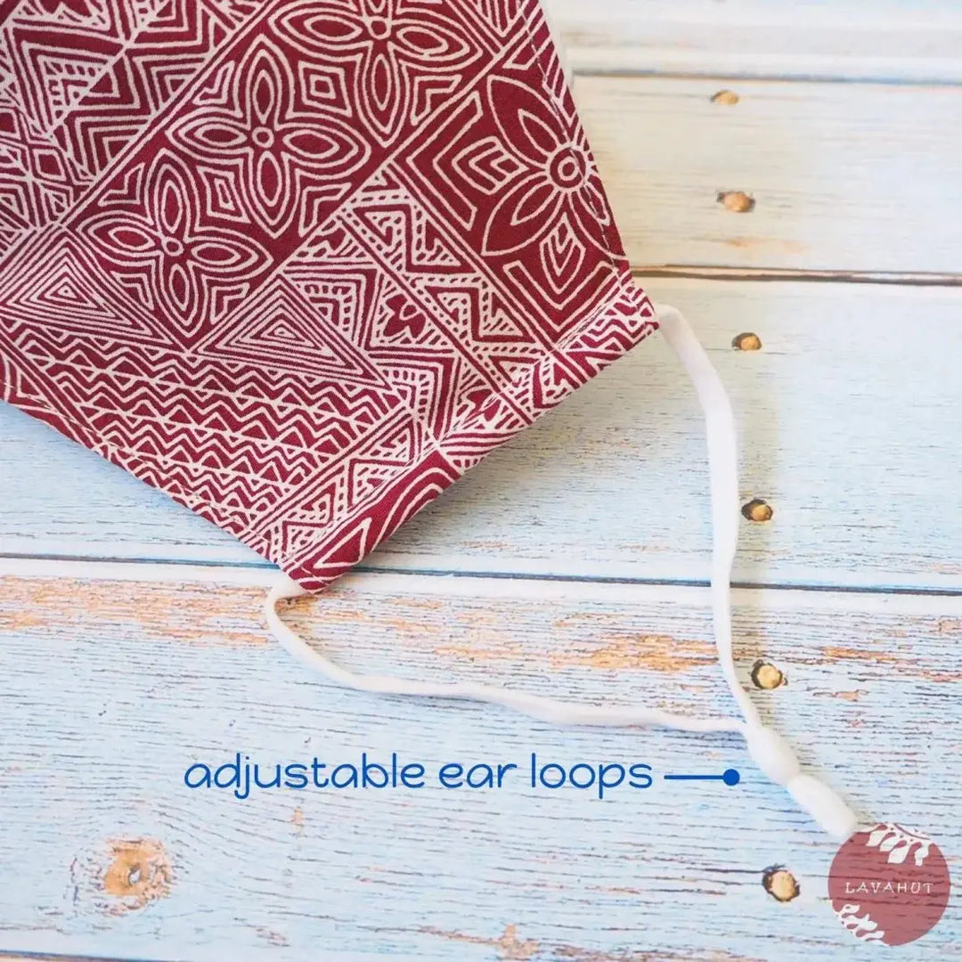 Adjustable Tropical Face Mask • Red Kapa Blocks - Made in Hawaii