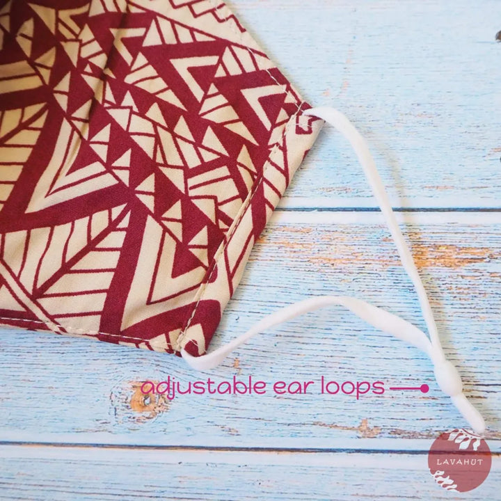 Adjustable Tropical Face Mask ?? Red Tribal - Made in Hawaii