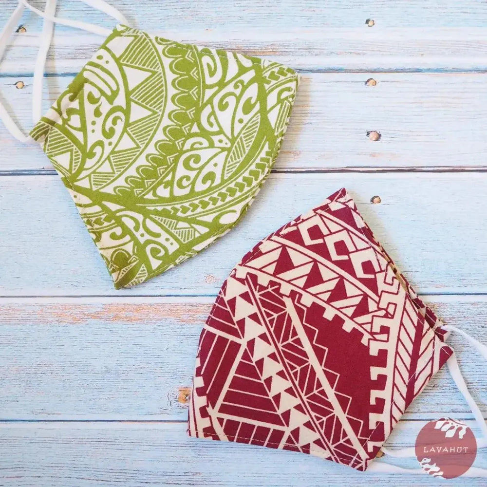 Adjustable Tropical Face Mask • Red Tribal - Made in Hawaii