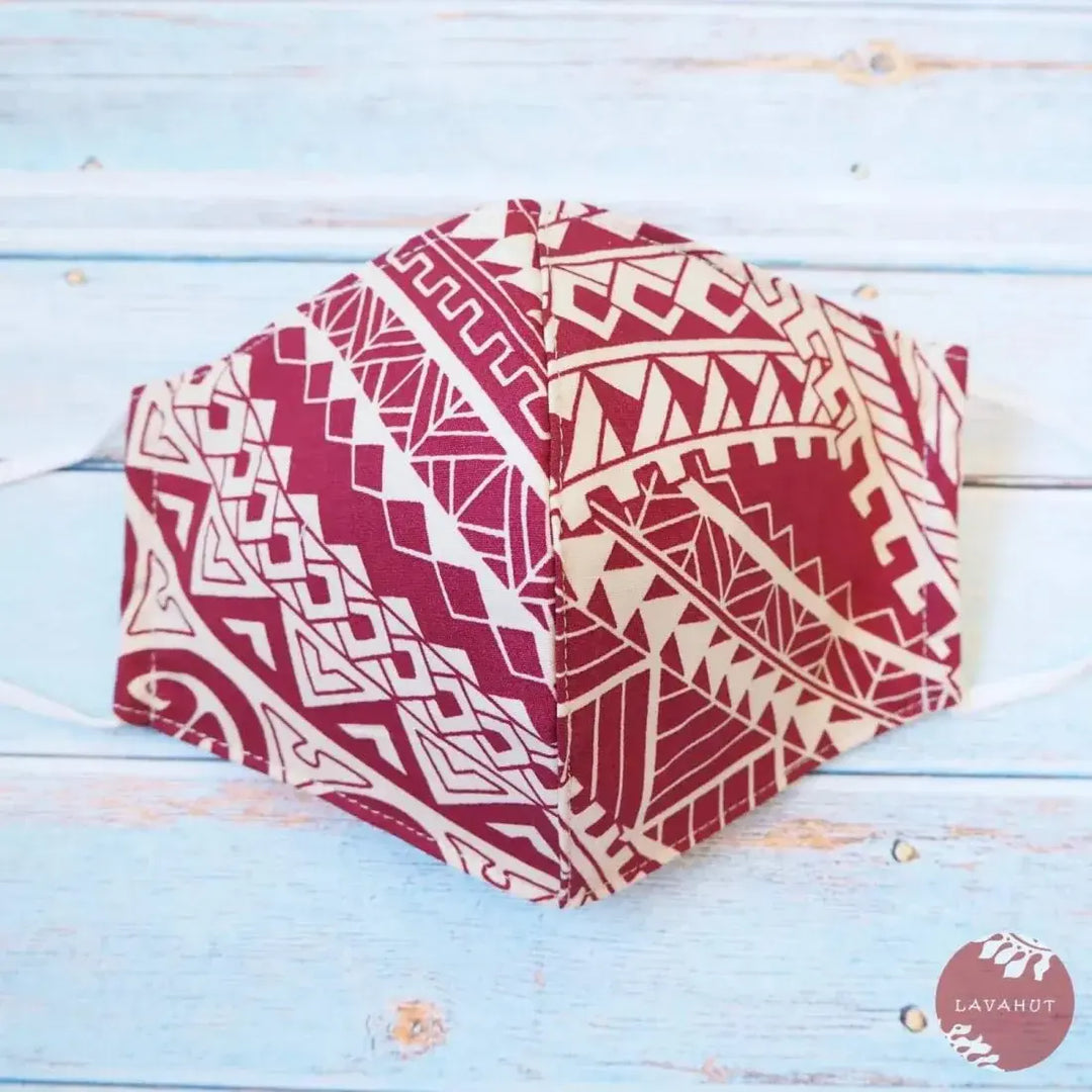 Adjustable Tropical Face Mask • Red Tribal - Made in Hawaii