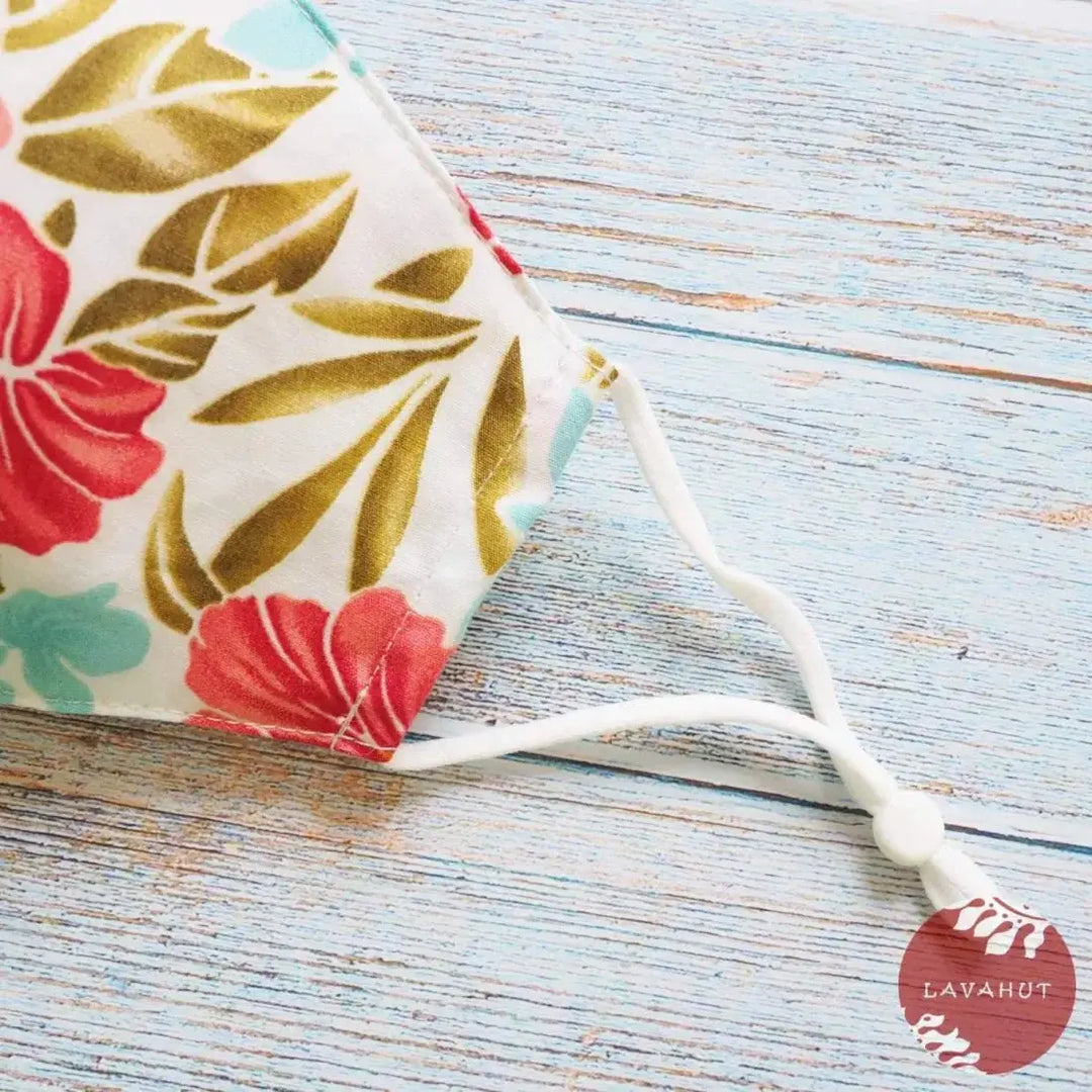 Adjustable Tropical Face Mask • White Royal Hibiscus - Made in Hawaii