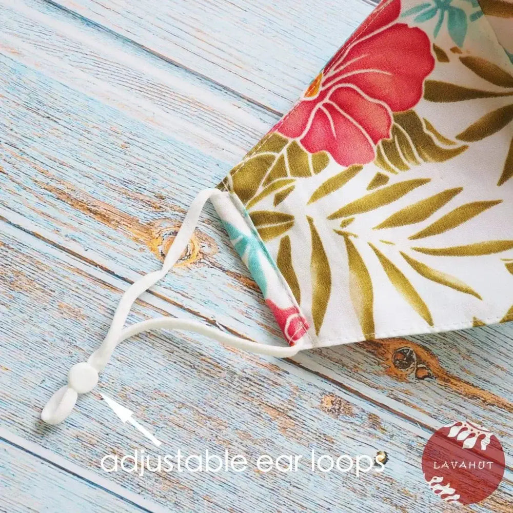 Adjustable Tropical Face Mask • White Royal Hibiscus - Made in Hawaii