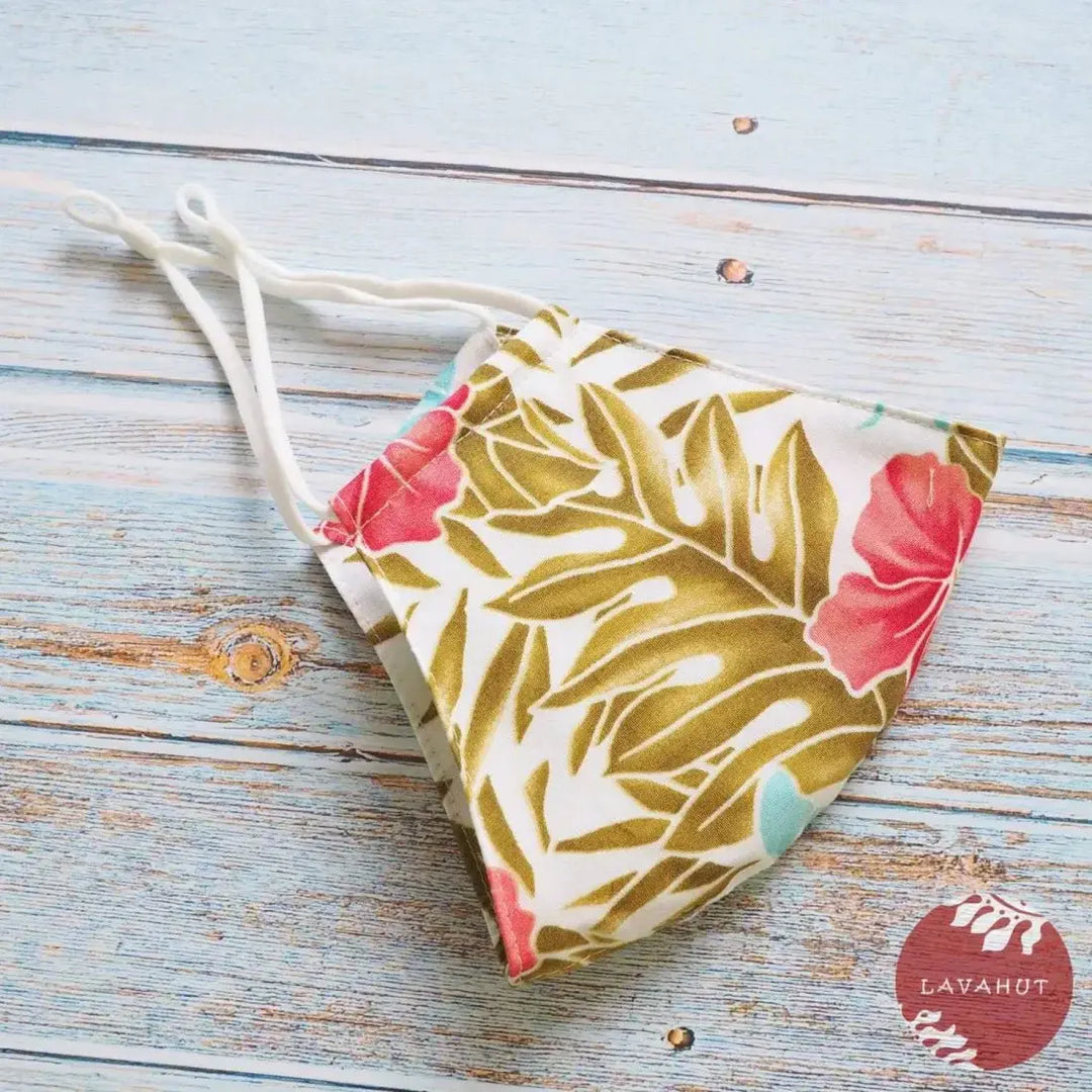 Adjustable Tropical Face Mask • White Royal Hibiscus - Made in Hawaii