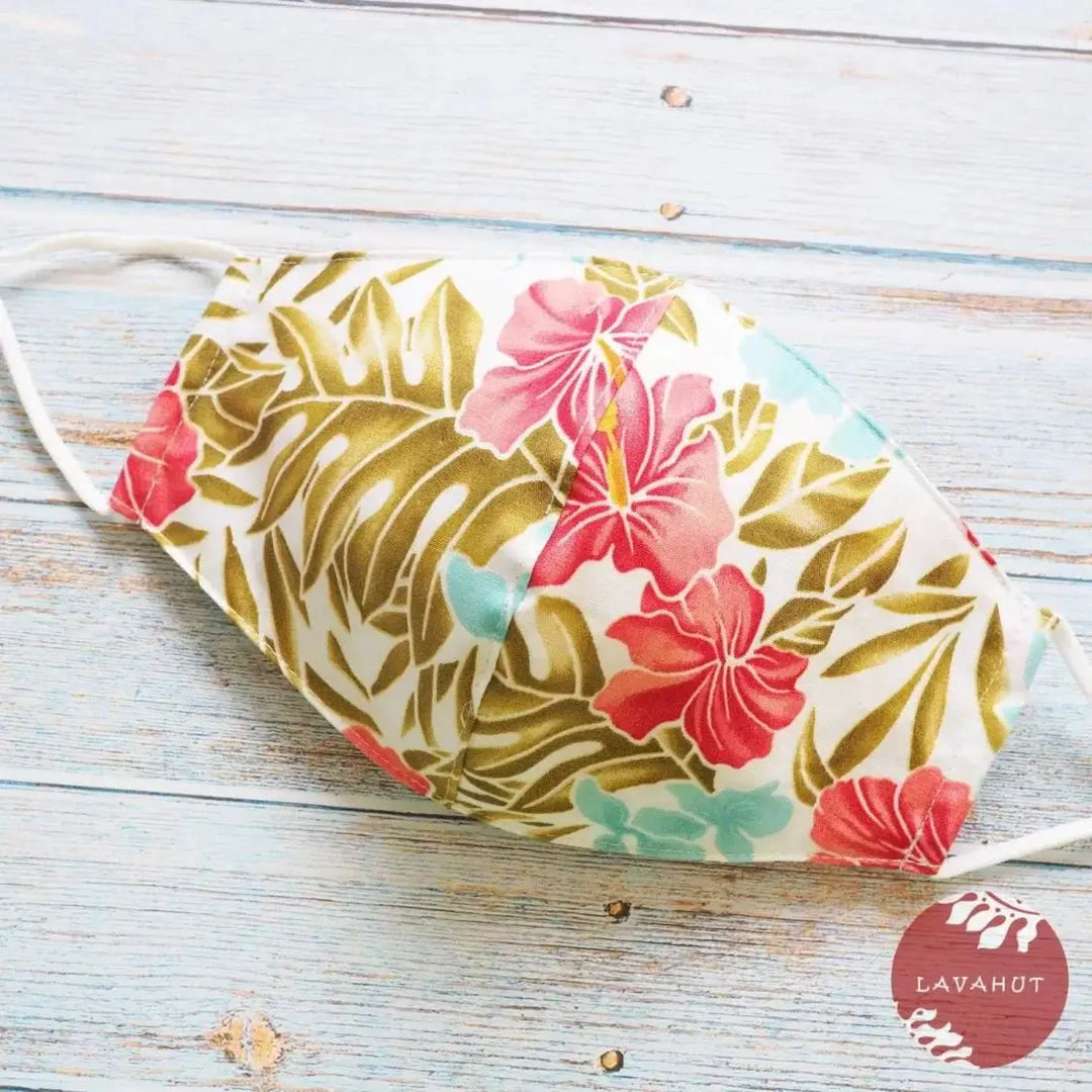 Adjustable Tropical Face Mask • White Royal Hibiscus - Made in Hawaii