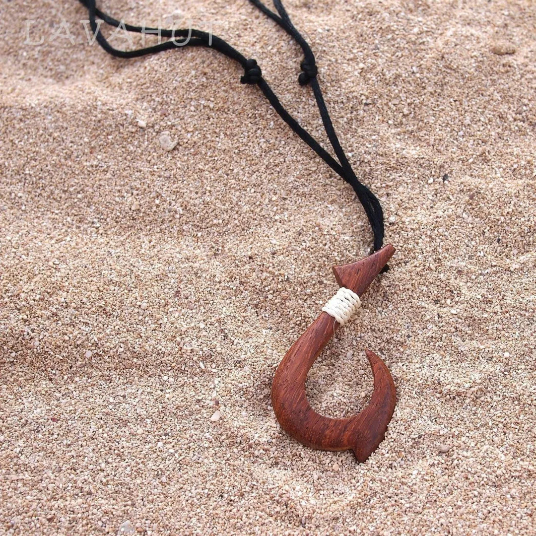 Aina Wooden Fish Hook Hawaiian Necklace - Made in Hawaii