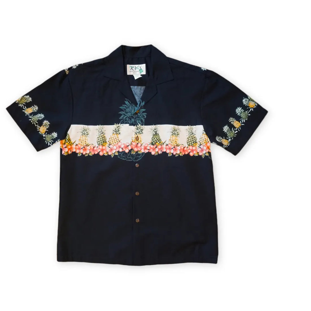 Anana Black Hawaiian Border Shirt - Made in Hawaii