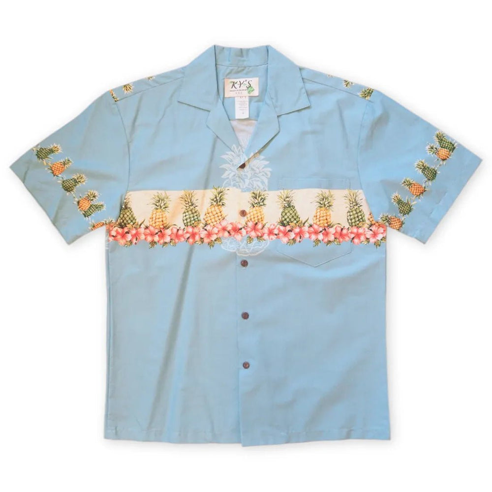 Anana Blue Hawaiian Border Shirt – Authentic Hawaiian Border Men's Shirts by Lavahut