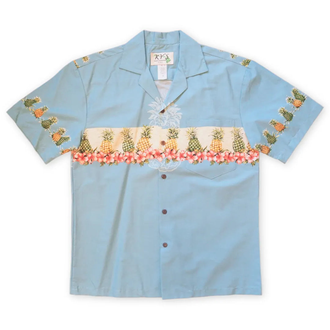 Anana Blue Hawaiian Border Shirt - Made in Hawaii